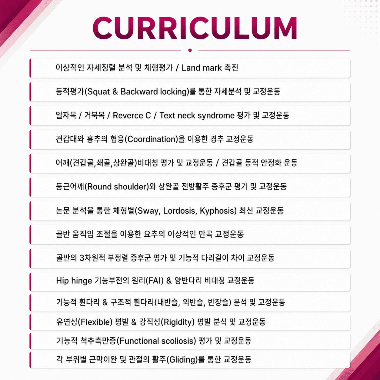 자세분석 및 움직임 평가를 통한 체형별 교정운동 전문가 과정 2